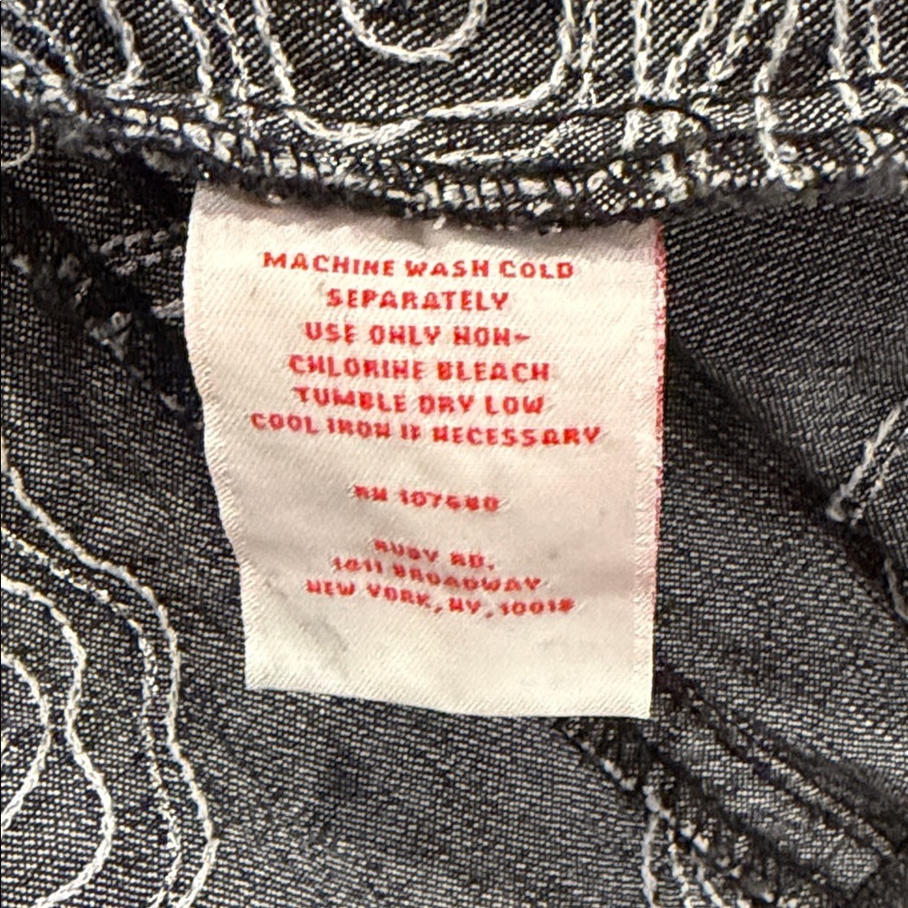 Ruby Rd Black Denim Jacket Embroidered Swirl Print Button Front Size 8 - Picture 10 of 10